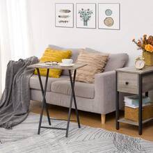 2 Set Folding Side Tables Industrial Metal Frame Rustic Brown TV Tray Table For Eating Laptop Coffee Sofa End Table Small Space Living Room - 灰褐色 + 黑色 - 查看 7