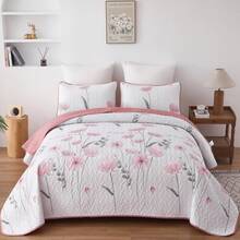 Draelibor 3 Pieces Botanical Leaves Flower Quilt Set,Twin Full Queen King Size Boho Floral Branches Soft Microfiber Coverlet Set For All Season,For Mother's Day/Wedding/Christmas/Halloween Gifts,Home Room Bedroom Bed Decor(1 Bedspread, 2 Pillowcases) - Blue - View 36