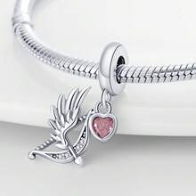 1 pièce pendentif en argent sterling S925 blanc phosphorescent, rose, aile, étoile, lune, ange, nœud, flèche, cœur, LOVE, compagnon, patte mignonne, pied, feu, énergie, convient pour bracelet original, collier, porte-clés, fabrication de pendentif DIY, cadeau pour femme, convient pour anniversaire, fête, cadeau de vacances - Rose bonbon - Voir 7