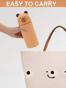 1pc 2-In-1 Soft Silicone Pencil Case - Cute Capybara Zipper Pencil Pouch, Vertical Pencil Holder Or Desktop Pen Pot, Suitable For School/Office - Multicolor - View 4