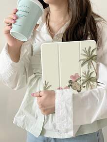 精緻可愛卡通動漫椰子樹海龜花卉印花鏡面彩繪壓克力透明水晶背蓋，防震，相容 iPad 7代、8代 (10.2 吋)、10代，內建筆槽，支援睡眠/喚醒功能，理想禮物選擇 - 彩色 - 查看 4