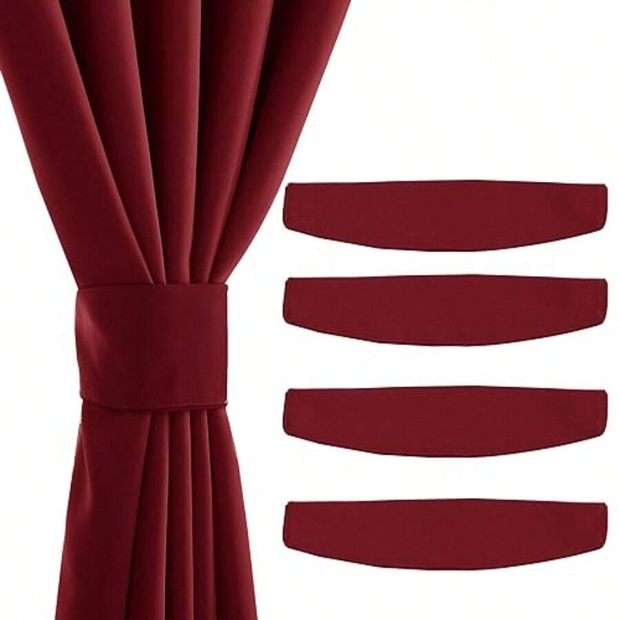 Magnetic Curtain Tiebacks - Modern Upgraded Design Decorative Drape Tie Backs Holder For Window Draperies No Tools Required Burgundy Red 18.5 X 4 Inches Set Of 4 - Burgundy Red - View 1