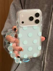 Casing Ponsel Gaya Motif Polkadot Semi-Transparan Musim Panas yang Keren, Kompatibel dengan iPhone 15, 17 Pro, 17 Pro Max, 16 Pro Max, 17 Model Baru, Perlindungan Penuh, Casing Pelindung Lembut 15 Pro dengan Pegangan - Hijau - View 2