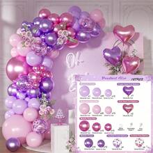 Conjunto de Arco de Guirlanda de Balões Rosa & Roxo, Inclui Balões de Folha Metálica com Lantejoulas em Forma de Coração e Balões de Látex, Adequado para Aniversário de Mulher, Chá de Noiva, Chá de Bebé, Decoração de Festa de Casamento - Conjunto rosa-arroxeado - Ver 12