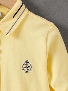 Cardigan de punto con cuello estilo preppy para niños - Amarillo - Ver 4