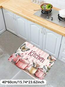 1pc Pink Cookware Pattern Kitchen Mat, Faux Cashmere Square Decorative Rug, Washable Soft Kitchen Floor Mat, Suitable For Party Decor, Room, Hallway, Entryway, Living Room, Bathroom, Kitchen, Study, Indoor And Outdoor Decor, Perfect Gift For Room Decor, Home Decor, Home Gift Welcome Mat, Birthday Gift, Party Gift - View 10