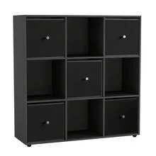 9 Cube Storage Unit With Fabric Drawers, Wooden Shelf For Home Organisation - 黑隊 - 查看 4