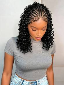 A ANYTIME Women's 13*6 HD Lace Front Wig, Pre-Braided Curly Hair With Handmade Cornrows, Natural Baby Hair, 16 Inch - Black - View 3