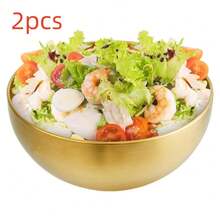 1pc/2pcs Stainless Steel Gold Salad Bowl, Rust-Proof, Drop-Resistant, Easy To Clean, Suitable For Holding Fruit, Noodles, Snacks, Salad And Baked Goods - Multi-Functional Kitchen Utensil, Home, Catering And Study Supplies - Salad Bowl 22cm - View 10