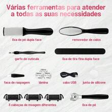 Lixa Elétrica para Pés com Tela Digital para Remoção de Calos - Preto - Visão 11