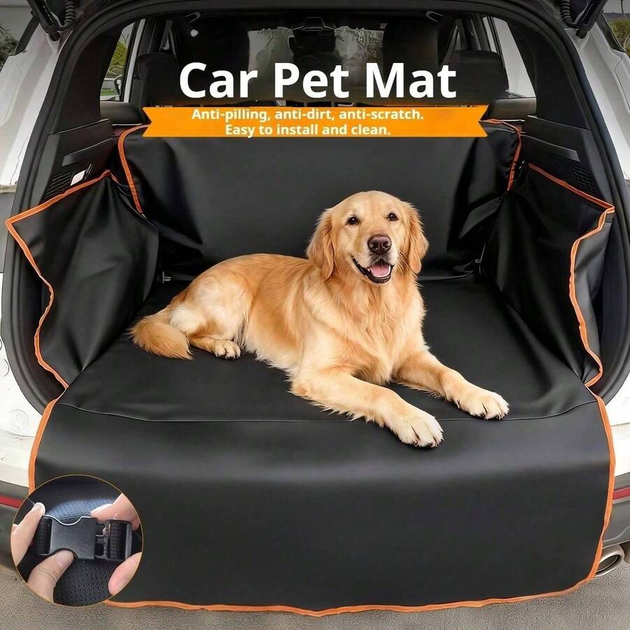 1 buah Alas Bagasi Mobil Tahan Air untuk Hewan Peliharaan - Dapat Dicuci dengan Mesin, Perlindungan Anti Debu, dengan Lis Oranye, Cocok untuk Kucing dan Anjing, Hitam, Bahan Mudah Dibersihkan untuk Perawatan Interior Kendaraan