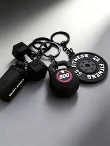 4pcs Black Mini Fitness Equipment Pendant Dumbbell Water Bottle Bag Charm Keychain - Multicolor - View 3