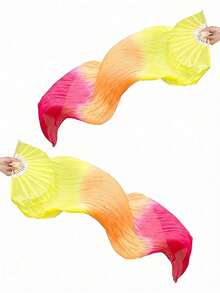 2/1pc Extra Long Flowing Silk Fan, Three-Color Gradient Design. This Double-Sided Silk Fan Is Perfect For Dance Performances, Holiday Parties, Sports Props, And Can Also Be Used As A Traditional Chinese Fan For Dance Activities. An Excellent Mother's Day Gift. - Multiple Styles - View 32