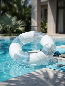 Macaron Color Block Transparent Sequin Swim Ring, Optional Handle, Adult Inflatable Pool Float, Suitable For Beach Swimming - Multicolor - View 4