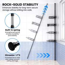 Corner Shower Caddy Tension Pole: 4 Tier Adjustable Rustproof Bathroom Organizer Shelves - Bathtub Shampoo Rack 31-124 Inch - Black - View 6