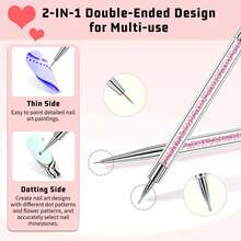LANDOT 5件組美甲勾線刷組，雙頭壓克力美甲刷 5/7/10/12/15mm 美甲繪畫工具與點花筆，適用於長線、細節、精細繪畫，女性禮物 - 彩色 - 查看 9