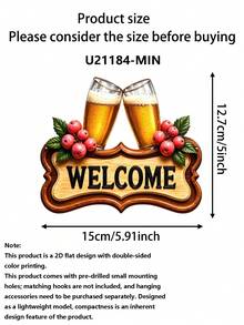 1個 2D金屬標誌，印有「Cheers To Beer」設計(11.81英吋)，鄉村風酒館牆面裝飾。適合玄關、門廊、花園和迎賓牆。適用於男士私人空間、庭院和其他空間。是家居裝飾和啤酒愛好者的趣味禮物。 - 酒杯WL - 查看 8