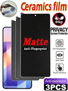 3片裝霧面防窺陶瓷軟膜螢幕保護貼 非玻璃 適用於 Galaxy S26 S25 S24/適用於 iPhone 17 16/適用於 /Honor/適用於 /Poco/Note 14 全螢幕覆蓋 防眩光、防指紋、防爆、耐刮 防窺 辦公室/地鐵隱私保護 無氣泡 不支援指紋辨識 - 黑色 - 查看 2