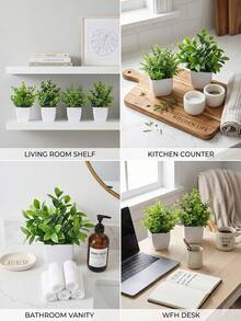 2/3/4pcs White Flower Pot Set With Small Artificial Plants, Includes Pots, Suitable For Indoor Home Decor, Office, Bathroom And Bedroom, With Plastic Eucalyptus And Mini Wheat Grass, Ideal Desktop Artificial Plant Decoration - Green - View 4