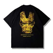 Disney 2026 New Summer Studios  Tony Stark Portrait-Shirt Men Vintage Black Cotton Short Sleeve Casual Tee - 3 - 查看 2