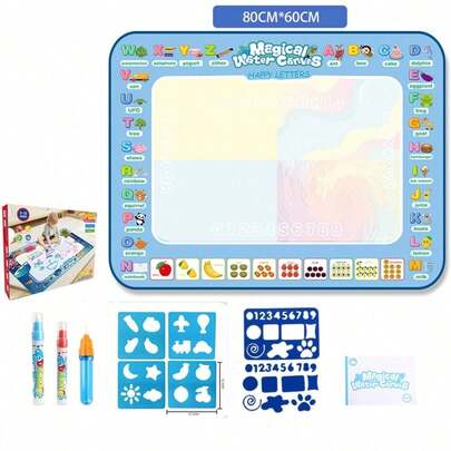 Tapete Educativo de Desenho com Água 80x60cm Reutilizável com Caneta Mágica, Tapete Mágico de Desenho com Água | Brinquedo Educativo para Crianças - Perfeito para famílias e crianças.