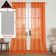 1pc White Cute Pom Pom Semi-Sheer Curtain, Rod Pocket Style, 3D Pom Pom Embroidery Design, Light-Filtering Non-See-Through Curtain, Soft Washable Polyester Material, Suitable For Bedroom, Living Room, Kitchen, Office And Dorm Home Decor - Orange - View 18