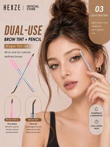 HEXZE 2合1眉筆+眉毛膏 防水持久 自然蓬鬆眉毛 - Light Brown - 查看 1