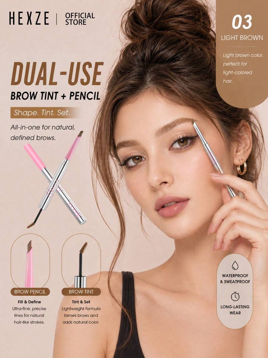 HEXZE 2合1眉筆+眉毛膏 防水持久 自然蓬鬆眉毛 - Light Brown - 查看 1