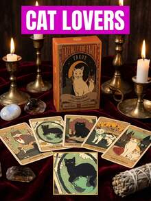 Neat Mystical Hard Anti-Bending Cute Cat Tarot Cards, Unisex Bohemian Style Spanish Tarot Cards, Suitable For Club Games, Bar Accessories, Bachelor Party, Family Beach Outdoor Games Essential Accessories, Divination Birthday Gift - Multicolor - View 7