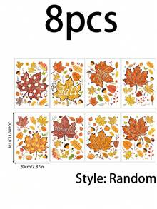 Autumn Maple Leaf Window Decals, Hand-Painted Thanksgiving Window Stickers With Pumpkin, Acorn And "Happy Autumn" Text, Reusable Static Cling Autumn Window Decals, Suitable For Thanksgiving Harvest Home And Kitchen Decor - Multicolor - View 10