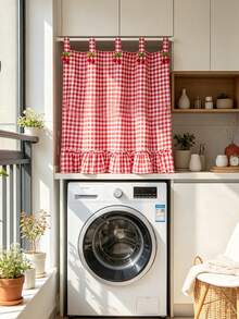 1PC Cute Korean-Style Red Cherry-Two-Color Checkered Patterned Short Curtains,Skirt Small Curtains For Door,Window,Kitchen Cabinet, Oven Partition,Home Drape Decor - Red - View 6