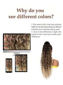 24 Inch Dark Brown Deep Wave Clip-In Ponytail Hair Extension - Heat Resistant Synthetic Fiber, Natural Curly Hair Styling Accessory, Suitable For Women's Daily Use, Daily Hairstyle Styling Accessory, Voluminous Curly Heat Resistant Fiber Wig - Brown Ombre - View 9