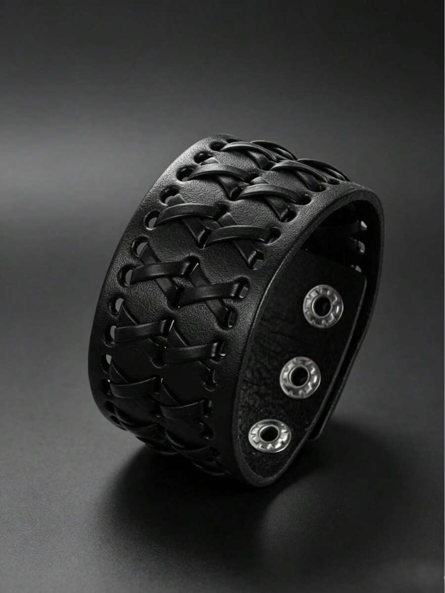 1pc Casual Fashion Black Braided Leather Bracelet For Men, Daily Sports Commute Exquisite Hand Accessory, Perfect Gift For Men - B628 - View 1