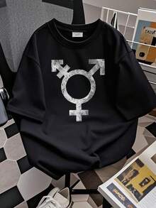 Women's T-Shirt With Print TRANSGENDER SYMBOL T-SHIRT Transgender Bigender Genderqueer Rights Transsexual - Black - View 2