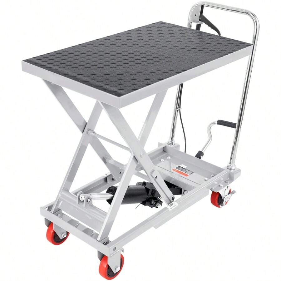 Hydraulic Lift Table Cart, 500lbs Capacity 28.5" Lifting Height, Manual Single Scissor Lift Table With 4 Wheels And Non-Slip Pad, Hydraulic Scissor Cart For Material Handling, Gray-XY789103 - Default - View 1