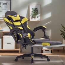 Professional Gaming Chair With Footrest – Swivel Office Chair With Lumbar Support, Casters, And Desk Functionality – Suitable For Home Office And PC Gaming - Yellow - View 7