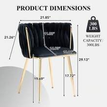 Modern Velvet Dining Chairs Set Of 2 Hand Weaving Accent Chairs Living Room Chairs Upholstered Side Chair With Golden Metal Legs For Dining Room Kitchen Vanity Living Room - 黑色 - 查看 2