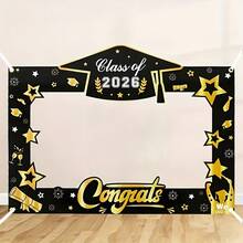 1pc 2026 Graduation Decoration 2026 Graduation Photo Frame Black & Gold Congratulations Photo Frame Prop High School College 2026 Graduation Party Decor - Multicolor - View 12