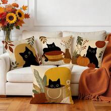 4 pièces/1 pièce Taie d'oreiller motif chat noir d'automne sans insert, taie d'oreiller imprimée sur un seul côté, convient pour le salon, la chambre, la décoration de la maison, taie d'oreiller toutes saisons - Multicolore - Voir 8