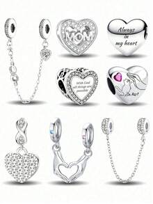 1 pieza Colgante con forma de corazón brillante y con cuentas, adecuado para hacer pulseras, brazaletes y joyería DIY, y para uso diario, apropiado para niñas - Plateado - Ver 10