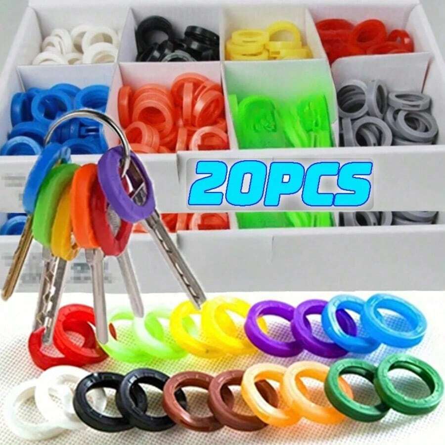20pcs PVC Mixed Key Cap Elastic Set Soft Key Lock Round Decorative Covers Suitable For Key Organization And Decoration - Multicolor - View 1