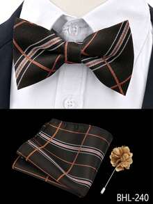 Bộ nơ cài cổ nam phong cách thường ngày, thiết kế thời trang đa năng cao cấp bằng vải polyester, phù hợp cho đám cưới, tiệc tụ tập bạn bè, phụ kiện cho áo sơ mi - màu nâu - Xem 5