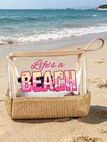 防水大容量便攜式化妝包 透明草編海灘化妝包 "Life's A Beach" 印花防水PVC盥洗包 旅行收納包 海灘必備包 透明盥洗包 可存放防曬霜、零食、比基尼和海灘必需品 適合女性度假、泳池派對、夏季海灘、日常使用 收納包 輕便化妝包 適合海灘旅行、潛水、夏季度假、旅行、日常使用 適合伴娘、單身女郎派對禮物、返校季、夏季度假 理想之選 - 彩色 - 查看 16