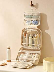 Hanging Dry & Wet Separation Toiletry & Makeup Bag, Multi-Compartment Large Capacity Portable Handheld Organizer For Business Travel, Hotel & Bathroom Cosmetics And Toiletries - Multicolor - View 12