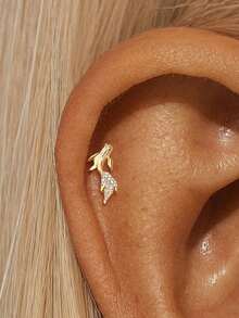 EleRunis 1pc 925 Sterling Silver Ocean Animal Flat Back Labret Earring, Shell Helix/Cartilage/Conch Spiral Piercing Stud, Punk Style Delicate Jewelry, Suitable For Daily Wear And Party - Gold - View 15