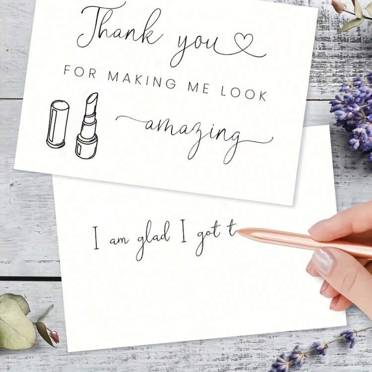 Elegant Wedding Makeup Artist Thank You Cards, English Version, Thank You Notes For "Making Me Look Fabulous" - Suitable For Bridal Party Gifts And Wedding Keepsakes - Multicolor - View 3