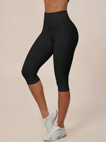 TimeOff Women's 1pc High Waist Wide Waistband Ruched Butt Tummy Control Butt Lift Sports Mid-Length Shorts - Black - View 4
