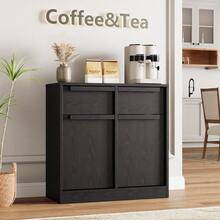 Vielseitiges Sideboard für Esszimmer – Buffet Kommode mit 4 Türen & 4 Schubladen – Großer Aufbewahrungsschrank – Modernes Design für Küche, Wohnzimmer oder als Kaffeekonsole - Schwarz - Übersicht 3