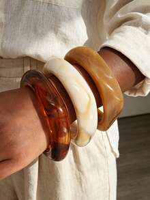 Set di 3 pezzi/multi-pezzi di bracciali a fascia impilabili, design minimalista elegante e raffinato, stile vintage, in resina colorata marmorizzata, larghi e chunky, regalo per vacanze, feste, appuntamenti, uso quotidiano e pendolarismo, personalizzato - Multicolore - Visualizzare 5