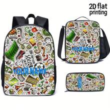 1/3 pièce Sac à dos de football personnalisable avec texte personnalisé - Sac à dos scolaire grande capacité avec bretelles réglables, fermeture éclair, impression de dessin animé vif pour les adolescents, les voyages, le camping, S - Noir - Voir 1